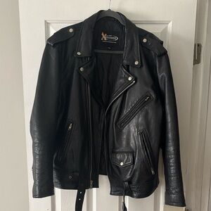 MEN’S Xelement Genuine Leather Black Motorcycle Biker Jacket, XXL